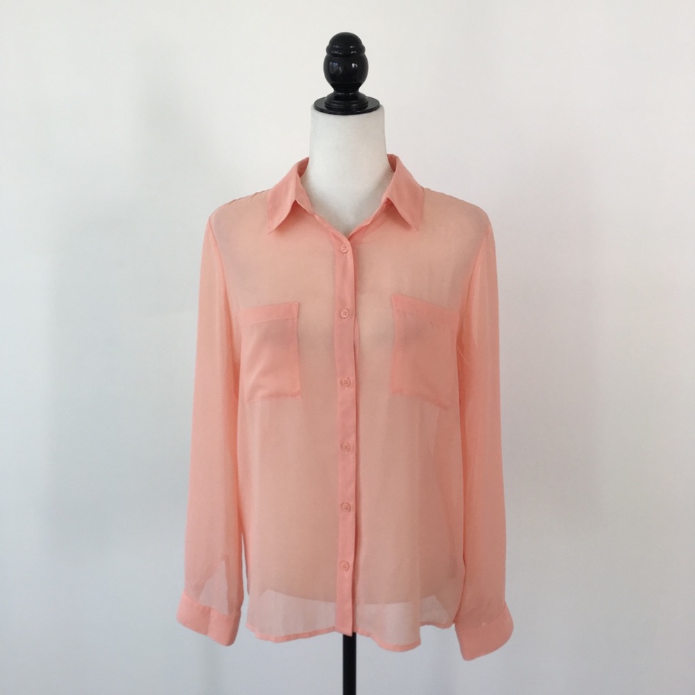 Peach Chiffon Button Down Blouse - image 2